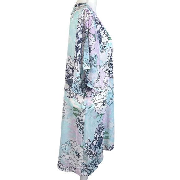 Harlow & Rose Cover Up Women XL Blue Pink Floral Maxi Sheer Coastal Open Kimono - Picture 5 of 12